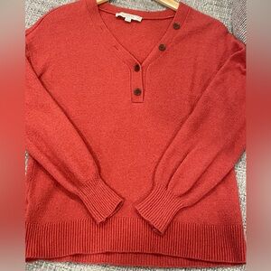 Ann Taylor Loft V Neck Sweater Orange Red women’s Size XXSP Petite Preppy Office